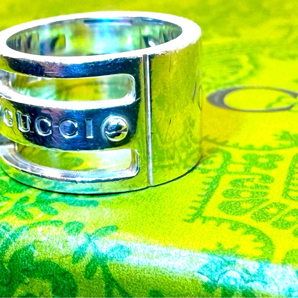 Gucci Cutout Logo Ring 925 Size 5- 5.5 Vintage Stamped ★1087 AL Italy .5 in Band - Picture 3 of 8